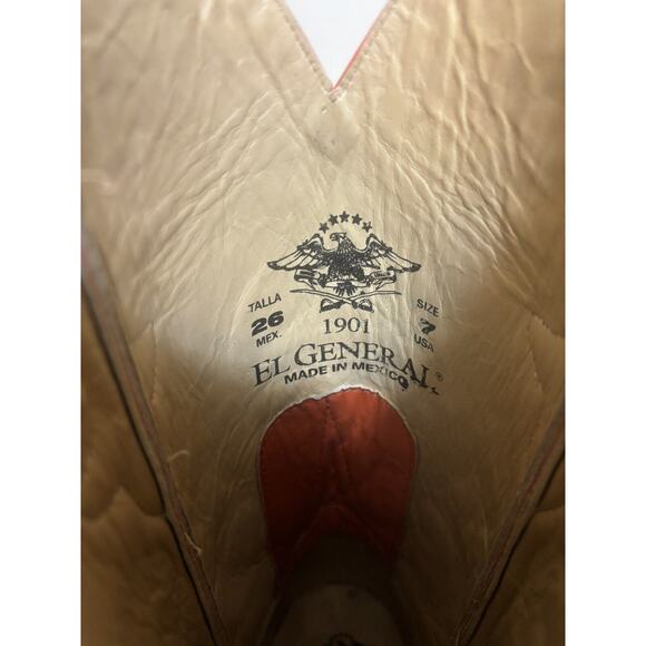 El general Cowboy Boots Exotic Leather Orange Genuine Croc Tail Men’s Sz 7 - Picture 6 of 6